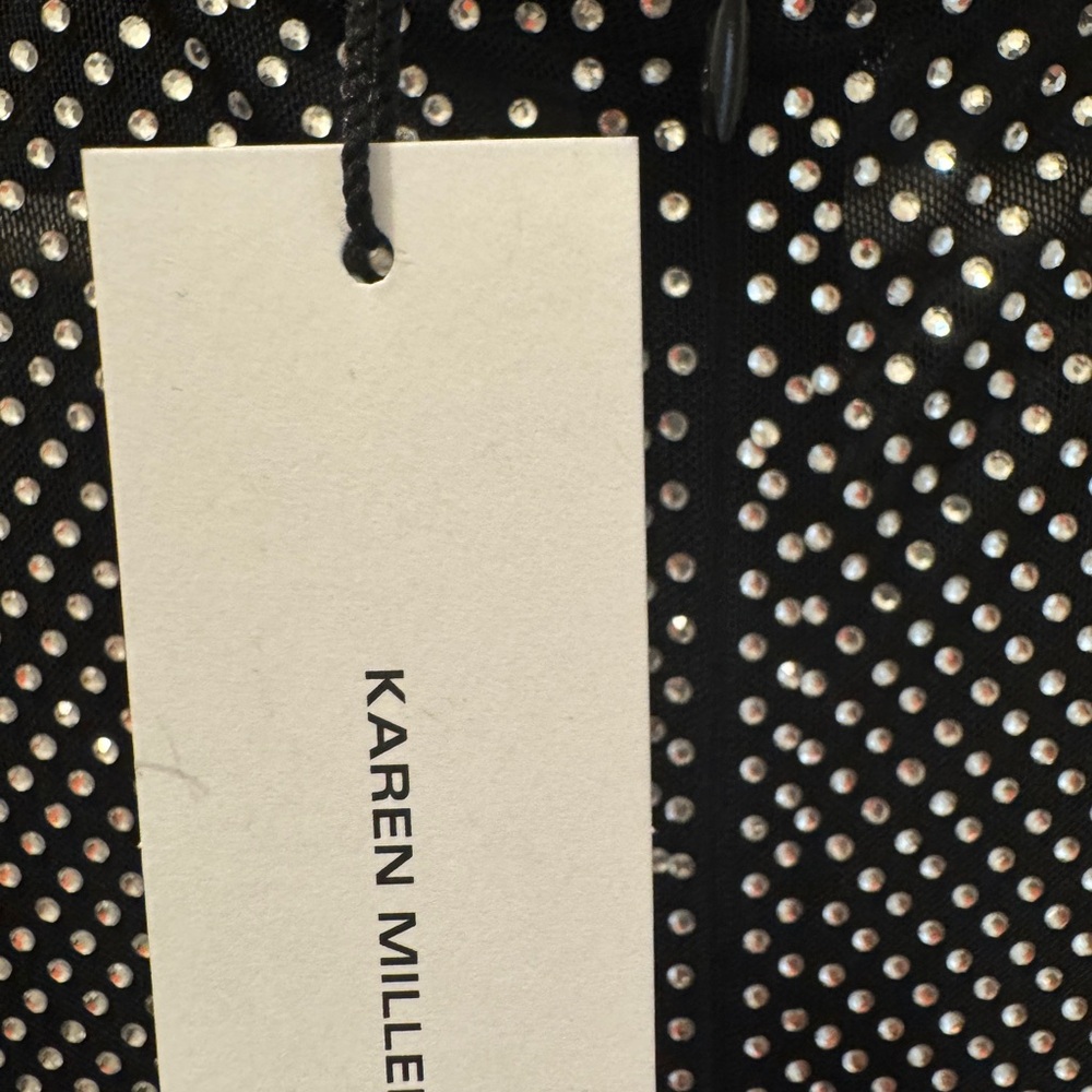 Hot Fix Diamante Power Jersey Black Mesh Long Sleeve Dress. - Picture 4 of 5